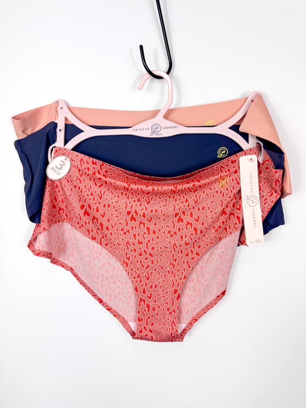 Chinese Laundry 3 Pack Hipster Panties- Black, Tan, Orange Leopard Print
